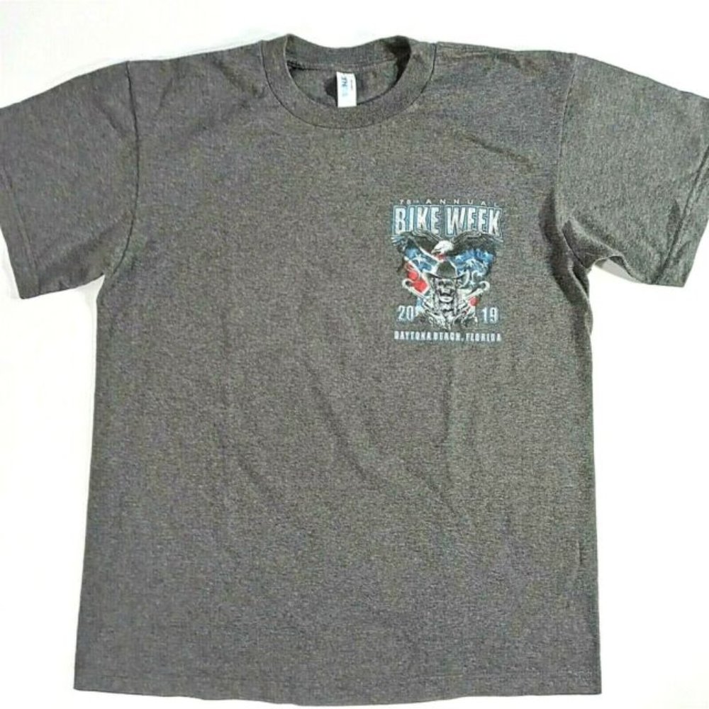 Daytona Beach 2019 Motorcycle Biker Graphic Tee Shirt - Men's Size Large - Gray